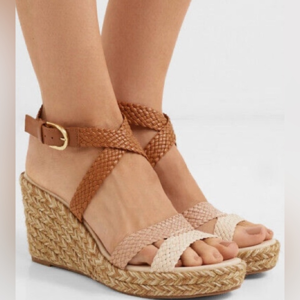STUART WEITZMAN Elsie Espadrille in Beige Combo Woven NEW IN BOX US 9.5M EU 40